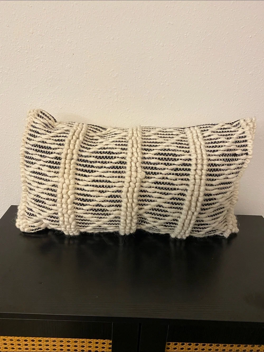 Handwoven Cream and Black Textured Lumbar Pillow